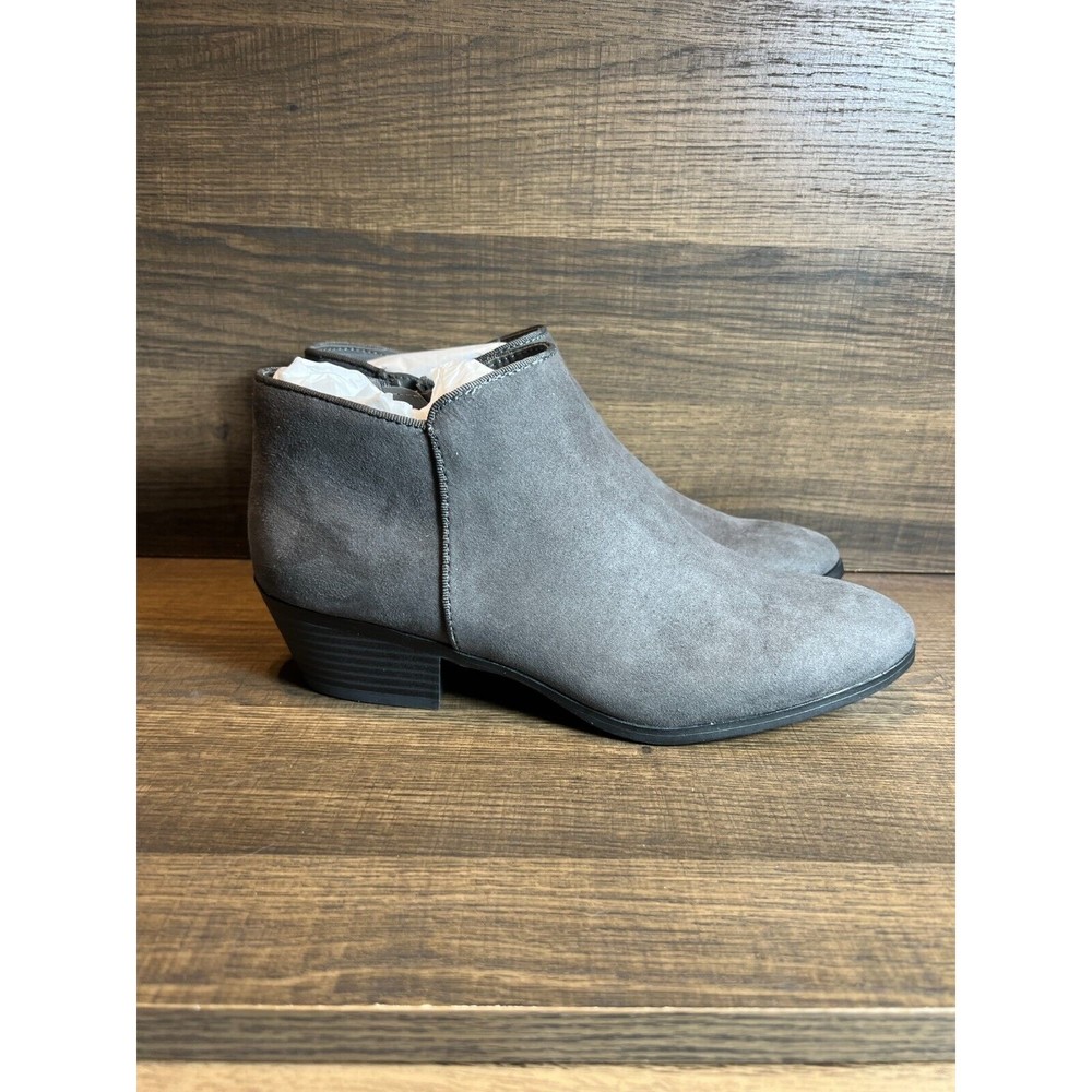NWB Style & Co Wileyy Ankle Booties 6.5M Block Heel Almond Toe Grey Charcoal